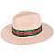 Trendy Rhinestone Striped Paper Fedora Straw Hat