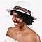 Trendy Rhinestone Striped Paper Fedora Straw Hat