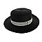 BLACK TRIM CRYSTAL STRIP PANAMA STRAW WOVEN HAT