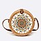 Wooden Panel Hand Printed Flower Bamboo Circle Swing Bag