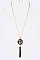 Stylish Round Crystal Calf Leather Pendant Tasseled Long Necklace Set LA-KNE0866
