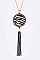 Stylish Round Crystal Calf Leather Pendant Tasseled Long Necklace Set LA-KNE0866