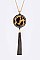 Stylish Round Crystal Calf Leather Pendant Tasseled Long Necklace Set LA-KNE0866