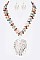 Stylish Mix Beads Palm Leaf Pendant Statement Necklace Set LASS0897