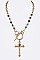 Stylish Stone Beads Cross Pendant Toggle Necklace LA12495
