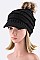 Trendy PomPom Rib Visor Convertible Ponytail Beanie LA-KM8093