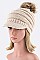 Trendy PomPom Rib Visor Convertible Ponytail Beanie LA-KM8093