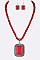 Rectangle Framed Stone Pendant With Chain and Earrings LA-HN7033