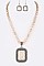 Rectangle Framed Stone Pendant With Chain and Earrings LA-HN7033