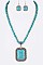 Rectangle Framed Stone Pendant With Chain and Earrings LA-HN7033