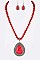 Teardrop Framed Stone Pendant With Chain and Earrings LA-HN7030