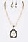 Teardrop Framed Stone Pendant With Chain and Earrings LA-HN7030