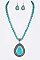 Teardrop Framed Stone Pendant With Chain and Earrings LA-HN7030