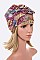PACK OF 12 MIX COLOR METALLIC FLOWER TURBAN HAT
