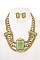 LINKED CHAIN WITH TRIPLE STONE BIB NECKLACE SET