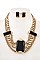 LINKED CHAIN WITH TRIPLE STONE BIB NECKLACE SET