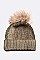 Metallic Coated Beanie With Raccoon Fur Pompom LA-EXP1008