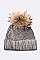 Metallic Coated Beanie With Raccoon Fur Pompom LA-EXP1008