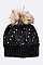 Chick Angora Beanie Raccoon Fur Pompom Pearl & Beads Accent LA-EXP1005
