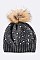 Chick Angora Beanie Raccoon Fur Pompom Pearl & Beads Accent LA-EXP1005