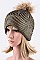 Metallic Coated Beanie With Raccoon Fur Pompom LA-EXP1008