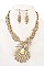 STONE ETCHED LEAF FRAMED BIB NECKLACE SET