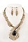 STONE ETCHED LEAF FRAMED BIB NECKLACE SET