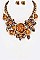 CRYSTAL & LEOPARD PRINTED FLOWER STATEMENT NECKLACE SET