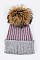 Trendy Raccoon Fur Pom-Pom 2-Tone Beanie