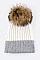 Trendy Raccoon Fur Pom-Pom 2-Tone Beanie