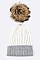Trendy Raccoon Fur Pom-Pom 2-Tone Beanie