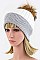 Trendy Raccoon Fur Pom-Pom 2-Tone Beanie