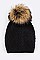 Trendy Racoon Fur Pom Pom Chevron Knit Beanie LA-EMH8578
