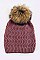 Trendy Racoon Fur Pom Pom Chevron Knit Beanie LA-EMH8578