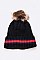 PACK OF 12 RIBBED CUFF STRIPED INTARSIA FUR POM BEANIE