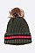 PACK OF 12 RIBBED CUFF STRIPED INTARSIA FUR POM BEANIE