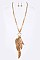 Beads Feather Fringe Leaf Pendant Necklace Set