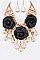 Lush Pearls Black Leather Roses Fashion Necklace Set