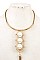 CHAIN TASSEL TRIPLE PEARL LINK NECKLACE SET