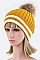Stylish Raccoon Fur Pom Stripe Hem Beanie LA-EMH8622