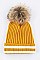 Stylish Raccoon Fur Pom Stripe Hem Beanie LA-EMH8622