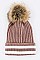 Stylish Raccoon Fur Pom Stripe Hem Beanie LA-EMH8622
