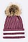Stylish Raccoon Fur Pom Stripe Hem Beanie LA-EMH8622