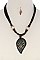 LEATHER LEAF PENDANT STATEMENT NECKLACE JYQNE14124