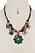 FULL BLOOM PATINA FLOWER PU LEATHER FASHION NECKLACE SET JYQNE9022
