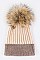 Trendy Raccoon Fur Pom-Pom 2-Tone Beanie