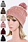 Pack of 12 Fleeced Chain Stitch Winter PomPom Beanie Set