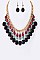 Chic Carved Stone Leaves & Beads Statement Necklace Set LA-YNE2944