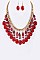 Chic Carved Stone Leaves & Beads Statement Necklace Set LA-YNE2944