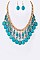 Chic Carved Stone Leaves & Beads Statement Necklace Set LA-YNE2944